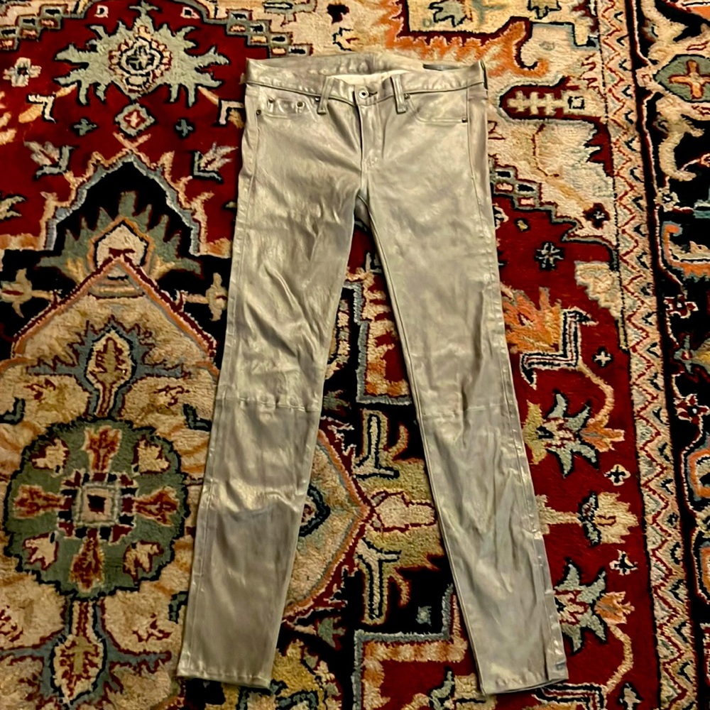 COPY - Rag & Bone Lambskin pants metallic gold sparkle on khaki leather 27